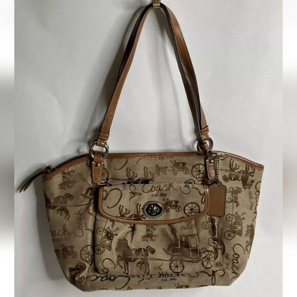 Coach Brown and Tan Shoulder Bag with Leather Handles - Picture 1 of 6